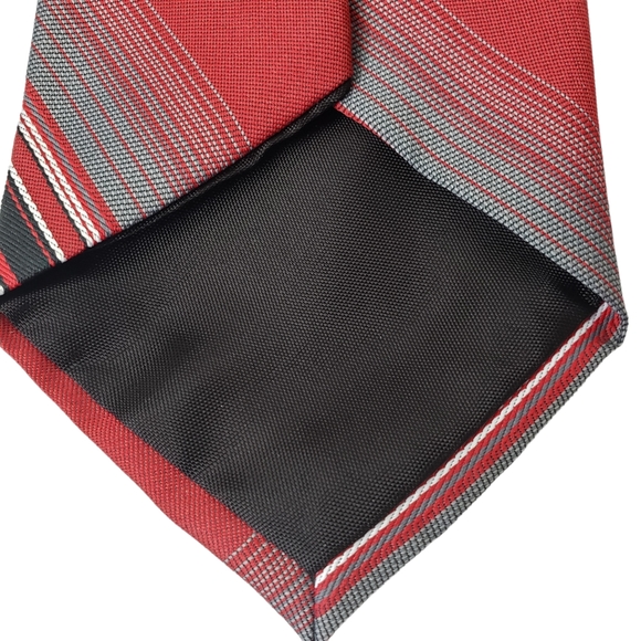 Vintage Italian All Silk Hand Made Mens Neck Tie Maroon Grey Gray Black Stripe - Picture 7 of 12